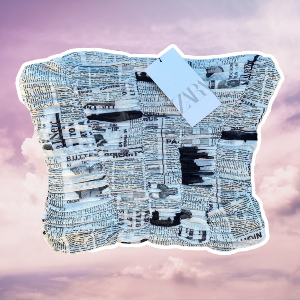 Zara newsprint bustier bandeau top, size S 📰